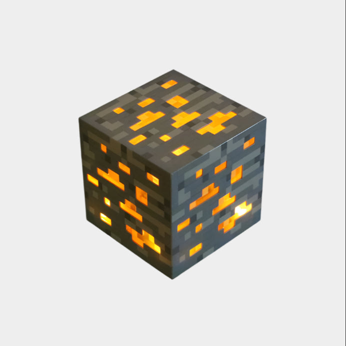 Minecraft My World Torch Lamp toy featuring a rechargeable battery and flash function, made of ABS plastic, measuring 7.5 x 7.5 cm