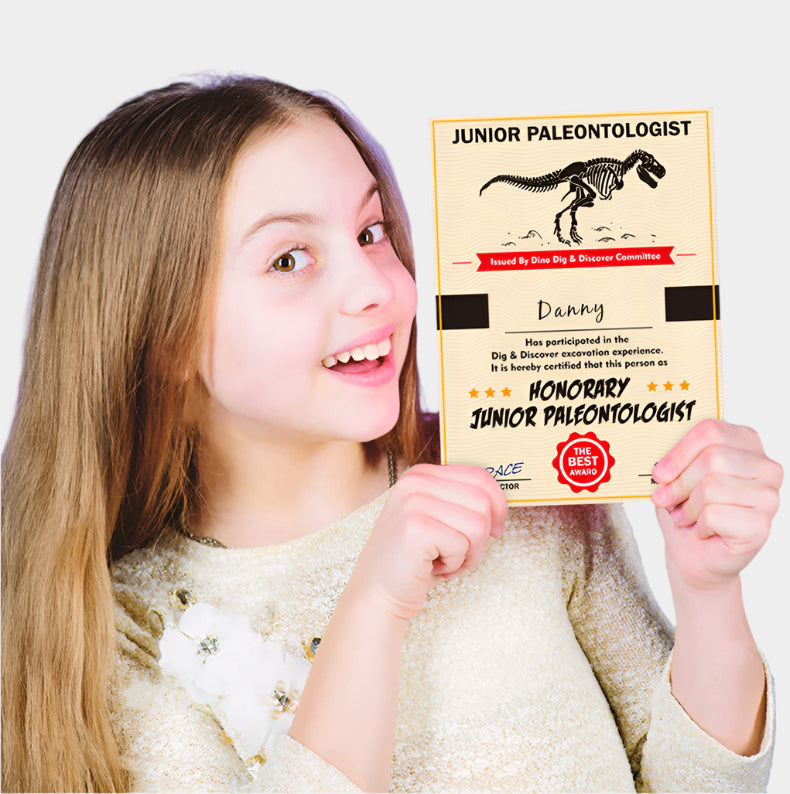 Jurassic Skeleton Excavation Kit with digging block, excavation tools, and illustrated guidebook for assembling realistic dinosaur skeletons
