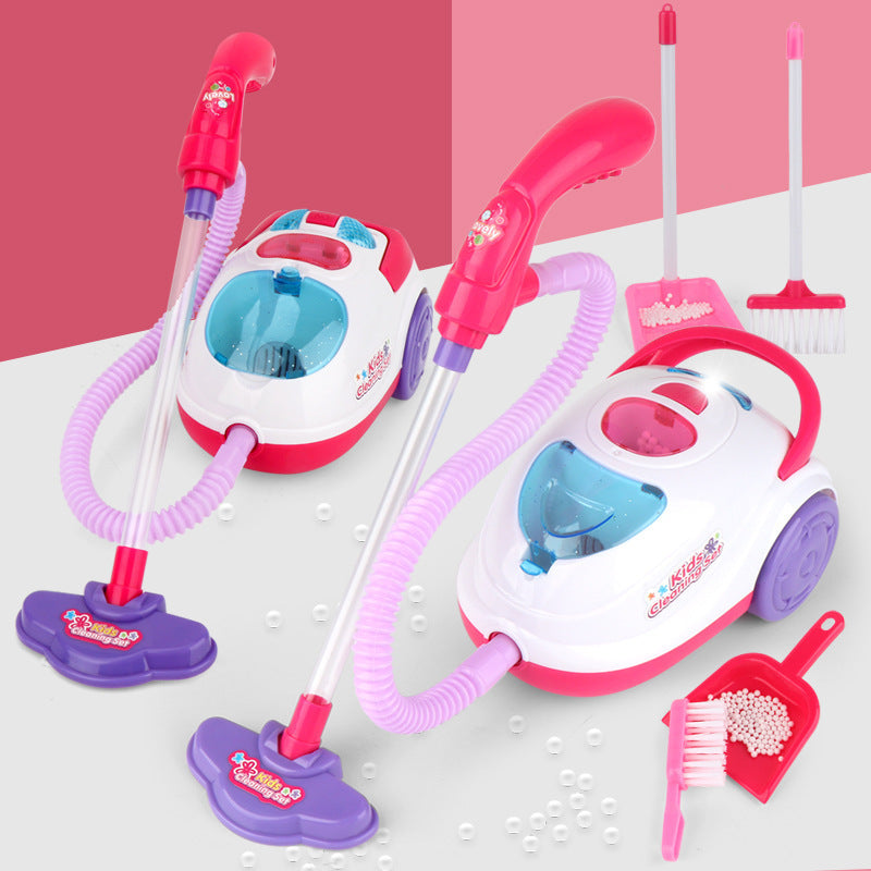 Children's pretend cleaning set featuring a cute handheld vacuum cleaner with sound and light effects in a window color box
