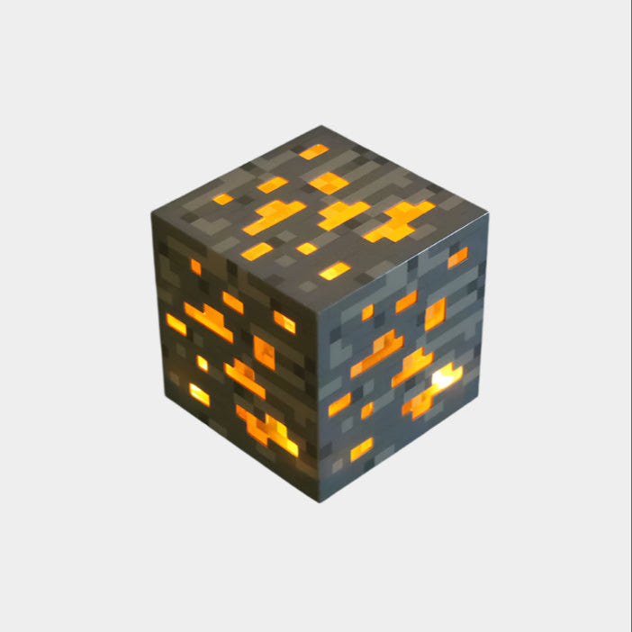 Minecraft My World Torch Lamp toy featuring a rechargeable battery and flash function, made of ABS plastic, measuring 7.5 x 7.5 cm