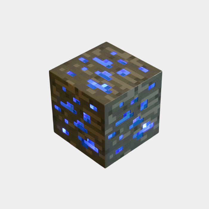 Minecraft My World Torch Lamp toy featuring a rechargeable battery and flash function, made of ABS plastic, measuring 7.5 x 7.5 cm
