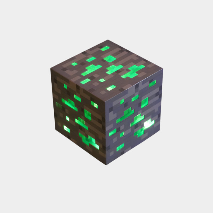 Minecraft My World Torch Lamp toy featuring a rechargeable battery and flash function, made of ABS plastic, measuring 7.5 x 7.5 cm