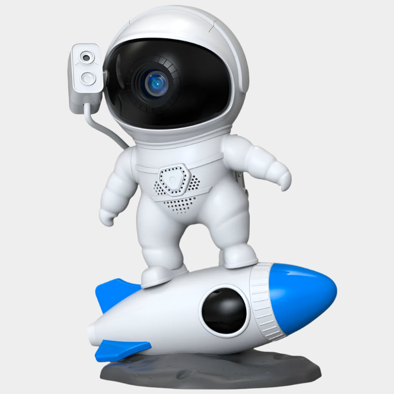 Musical Projector Astronaut 12-in-1 with LED modes, projector, Bluetooth speaker, alarm clock, and nature sounds, creating a cosmic ambiance