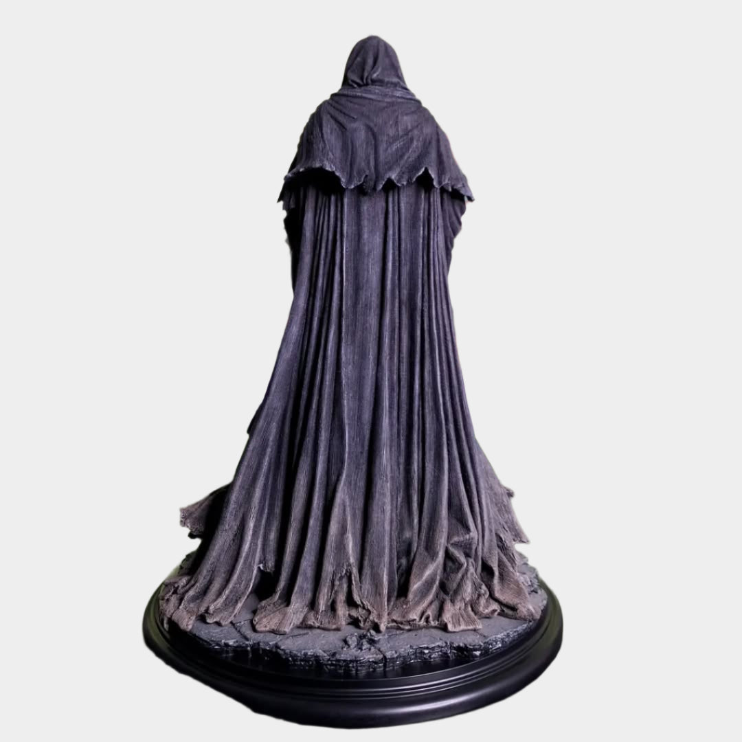 Lord of the Rings Nazgul collectible statue, 26 cm tall, crafted from durable PVC, featuring iconic grey armor and a menacing sword, packaged in a decorative color box.