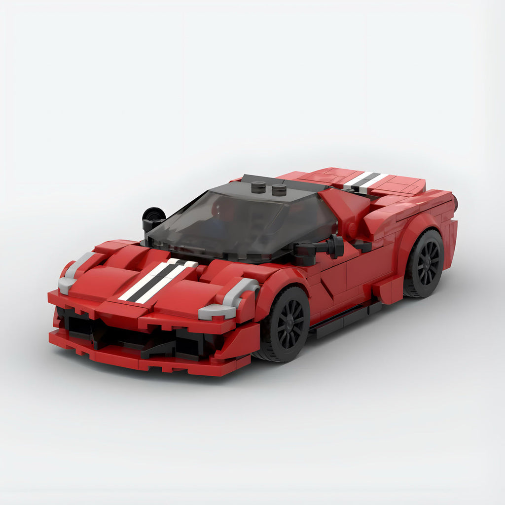 Ferrari 488 PISTA building blocks set with approximately 342 self-locking ABS pieces, finished model measuring 18 x 8 x 5 cm