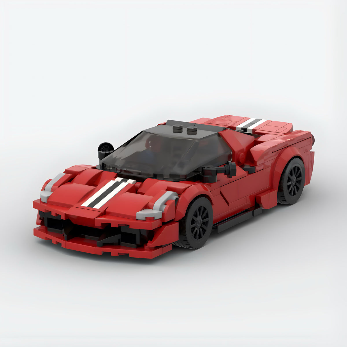 Ferrari 488 PISTA building blocks set with approximately 342 self-locking ABS pieces, finished model measuring 18 x 8 x 5 cm