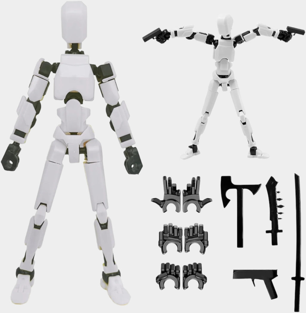Articulated red robot action figure with multiple joints, made of durable plastic, measuring approximately 4 x 17 x 2 cm.
