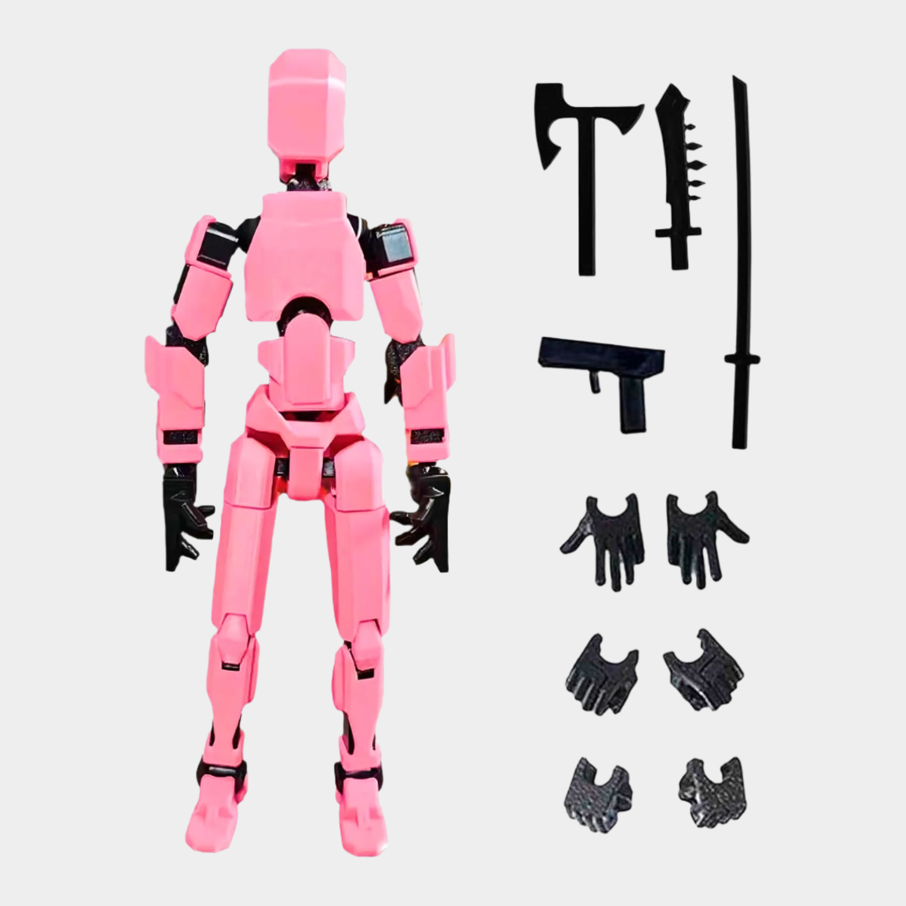 Articulated red robot action figure with multiple joints, made of durable plastic, measuring approximately 4 x 17 x 2 cm.