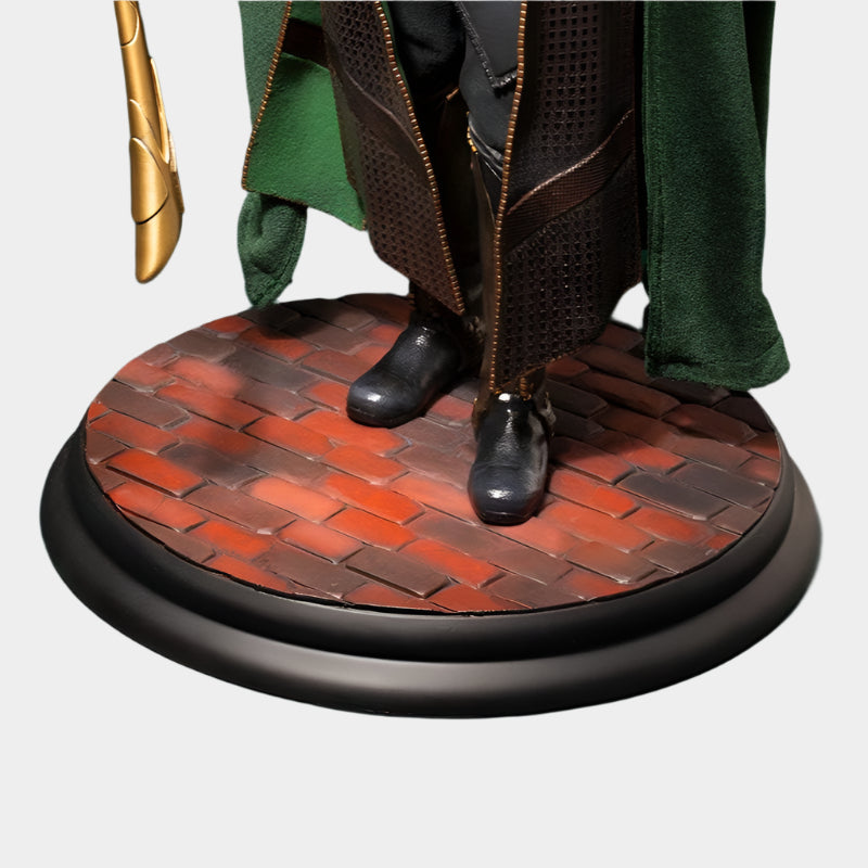 Loki Action Figure from Marvel’s Avengers series, 24 cm tall, featuring his green cape, golden horned helmet, and iconic scepter