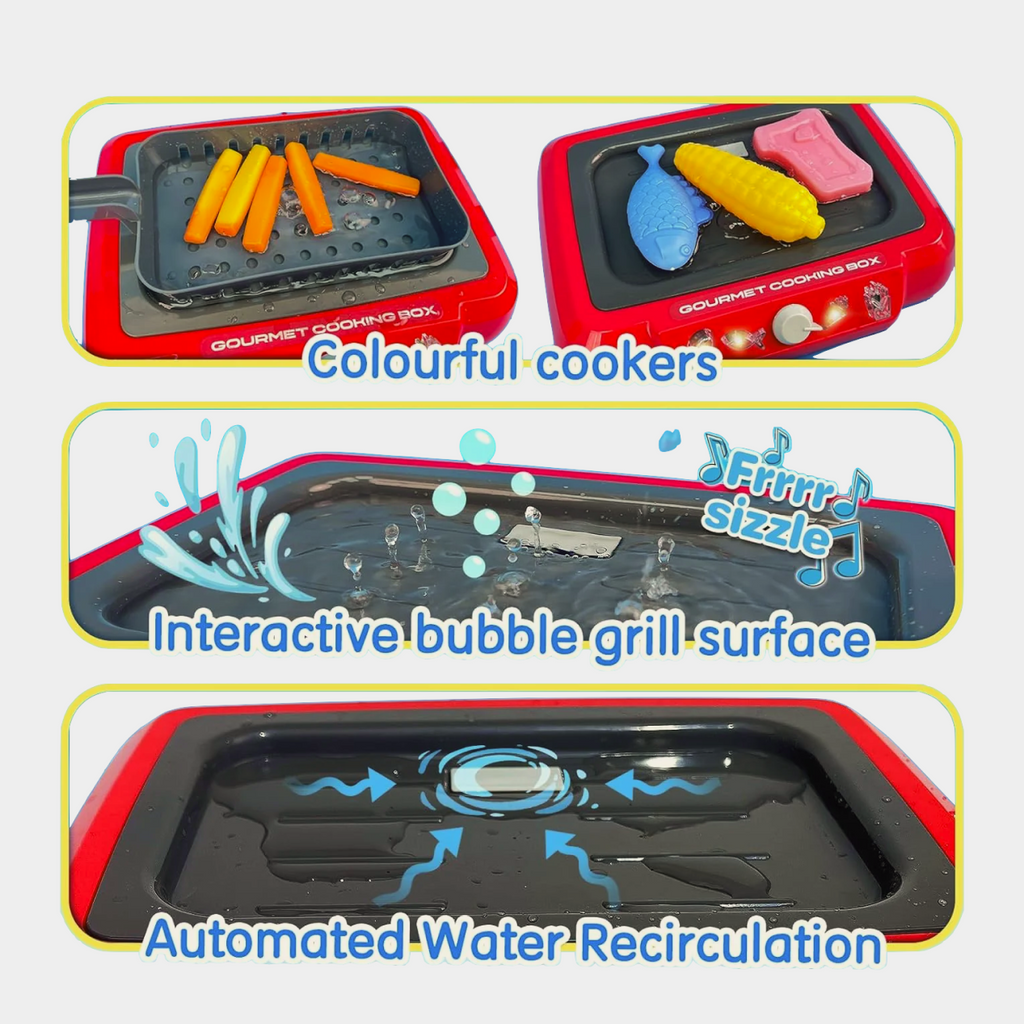 DIY Magic Food Fryer Toy for kids with realistic lights, sound effects, and color-changing food, perfect for children aged 5 and up.