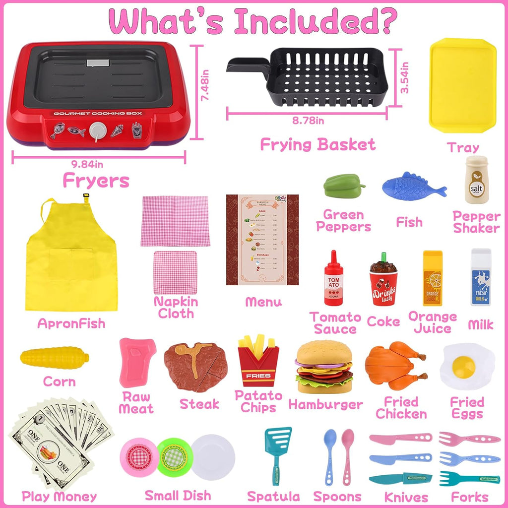 DIY Magic Food Fryer Toy for kids with realistic lights, sound effects, and color-changing food, perfect for children aged 5 and up.