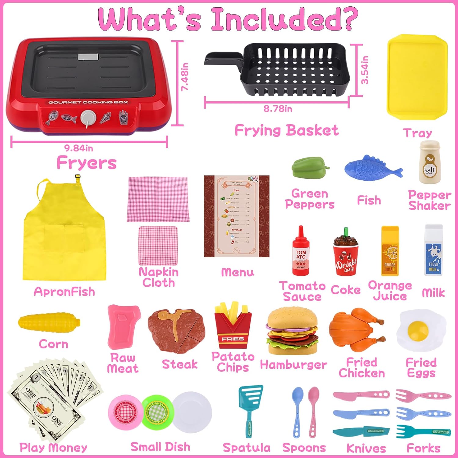 DIY Magic Food Fryer Toy for kids with realistic lights, sound effects, and color-changing food, perfect for children aged 5 and up.