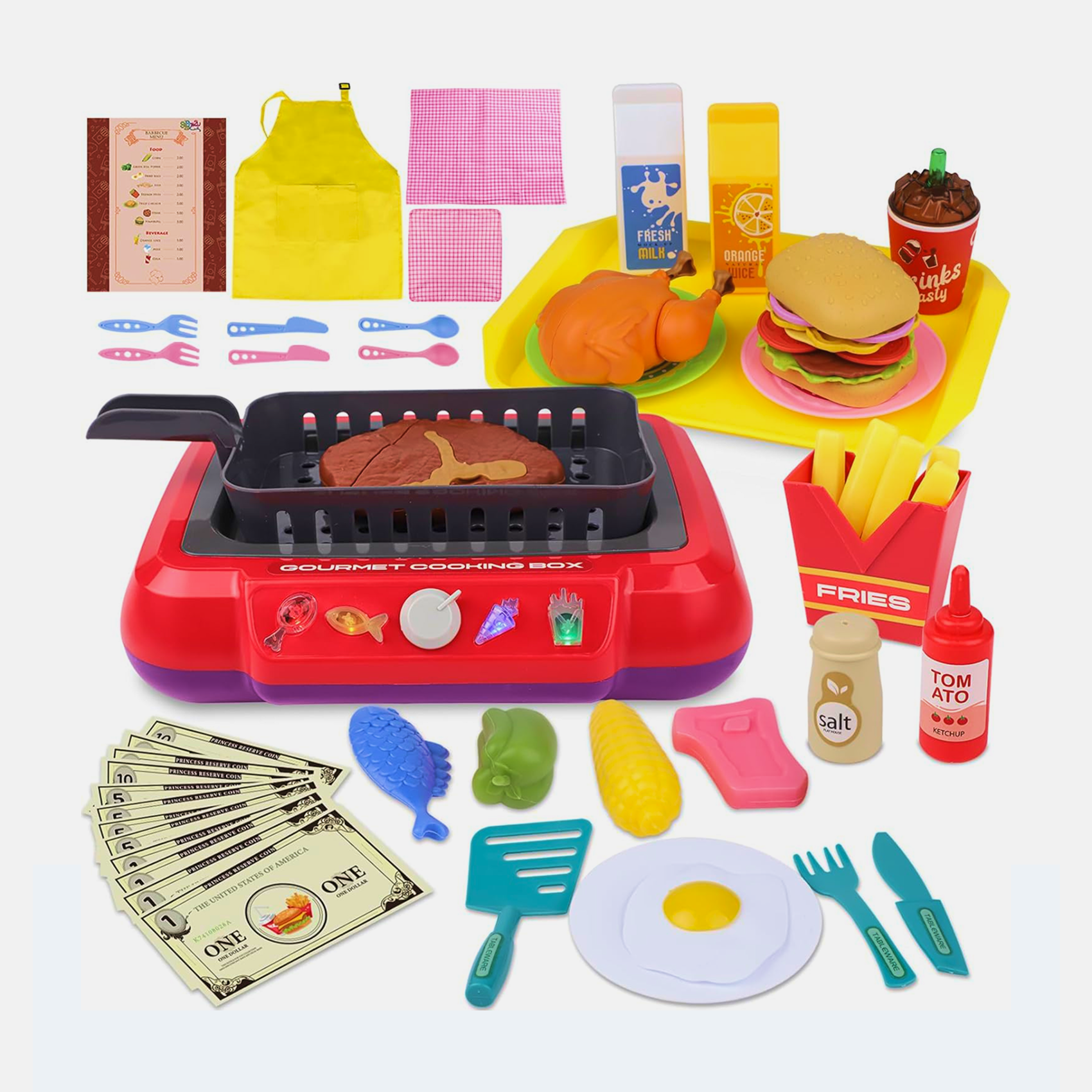 DIY Magic Food Fryer Toy for kids with realistic lights, sound effects, and color-changing food, perfect for children aged 5 and up