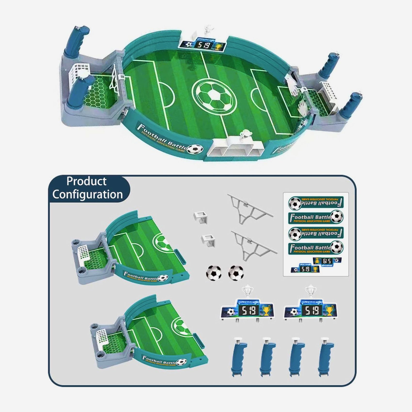 Large football table game for children aged 3-6, featuring a medium upgraded catapult football design with 2 balls, in a color box