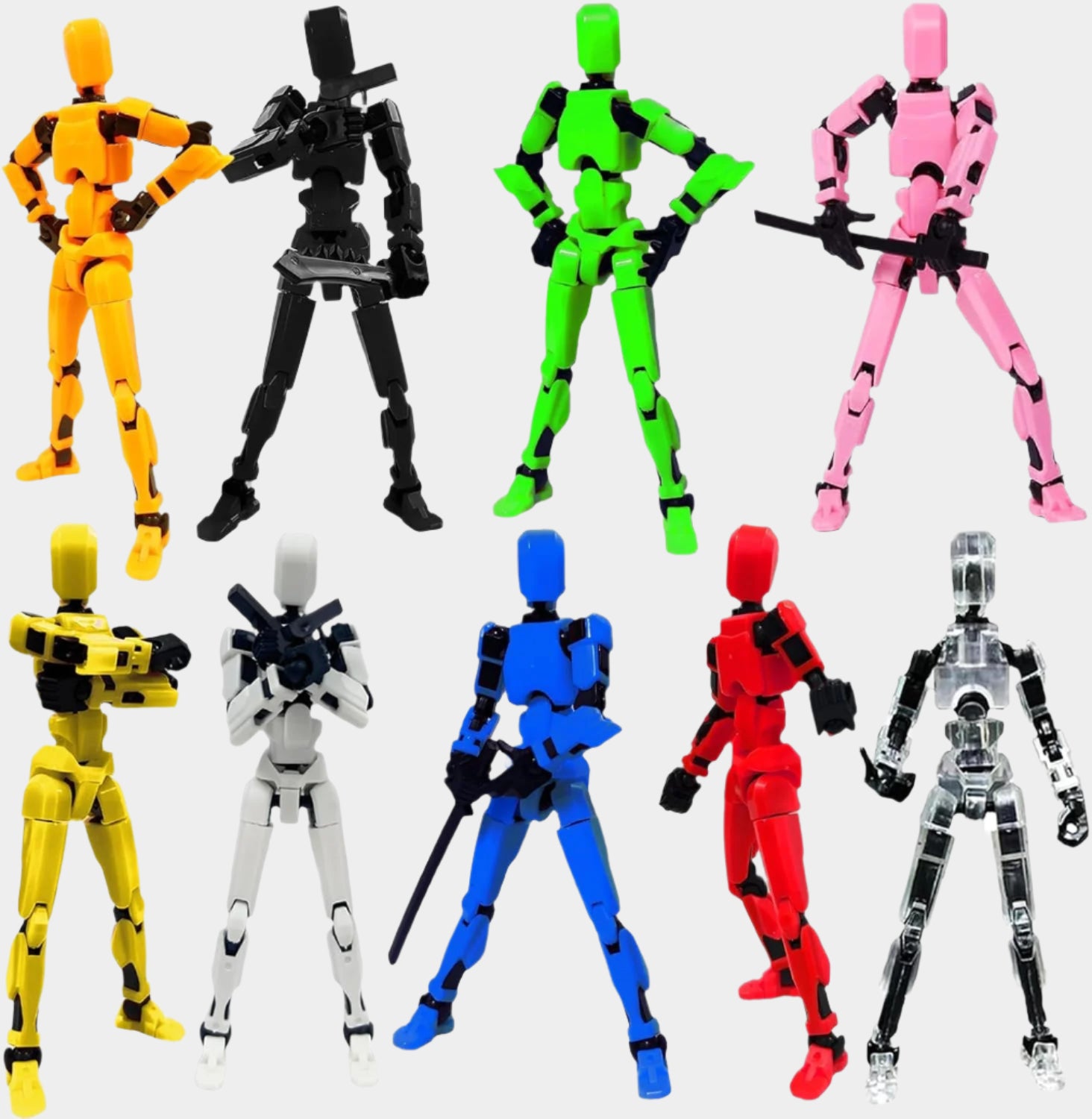 Articulated red robot action figure with multiple joints, made of durable plastic, measuring approximately 4 x 17 x 2 cm