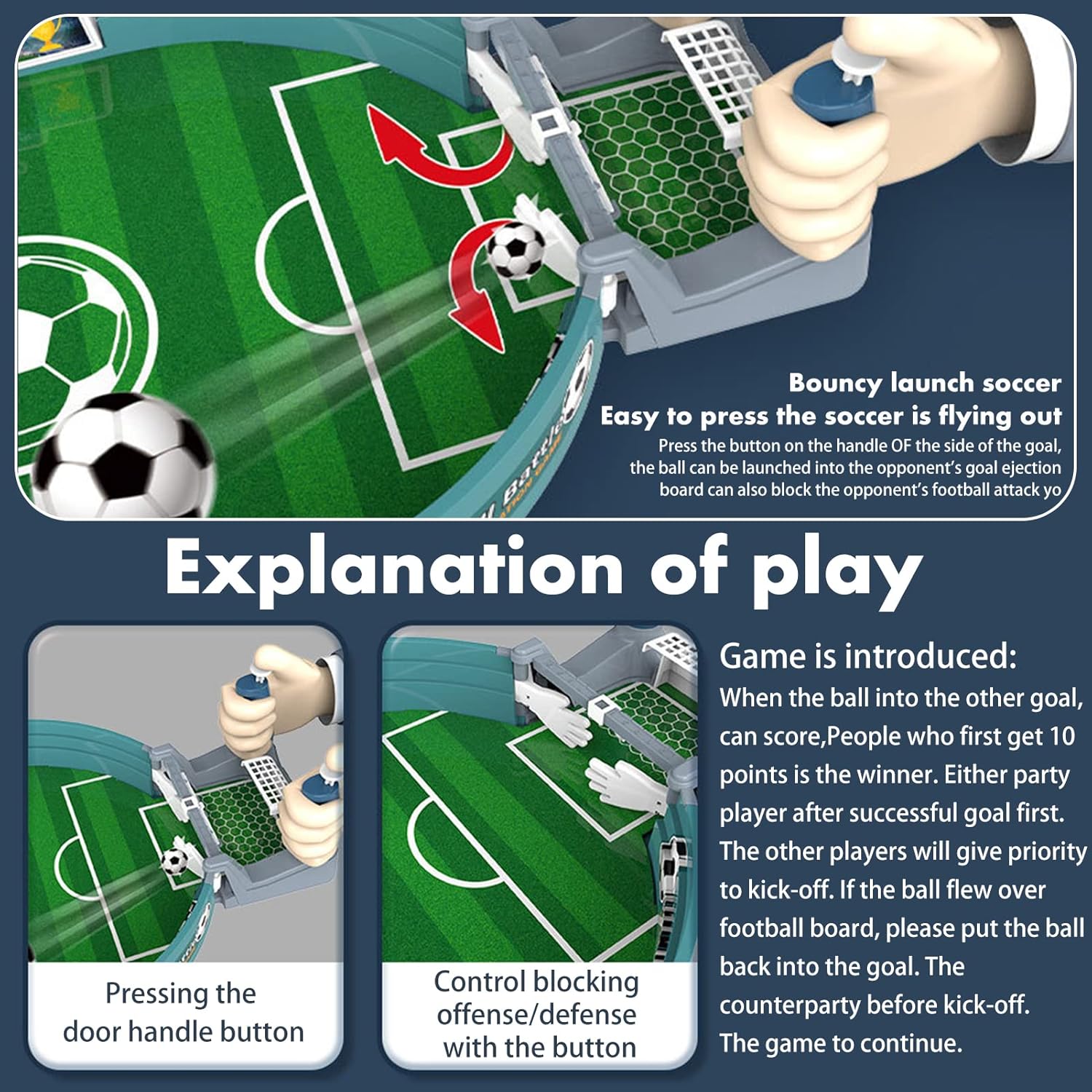 Large football table game for children aged 3-6, featuring a medium upgraded catapult football design with 2 balls, in a color box
