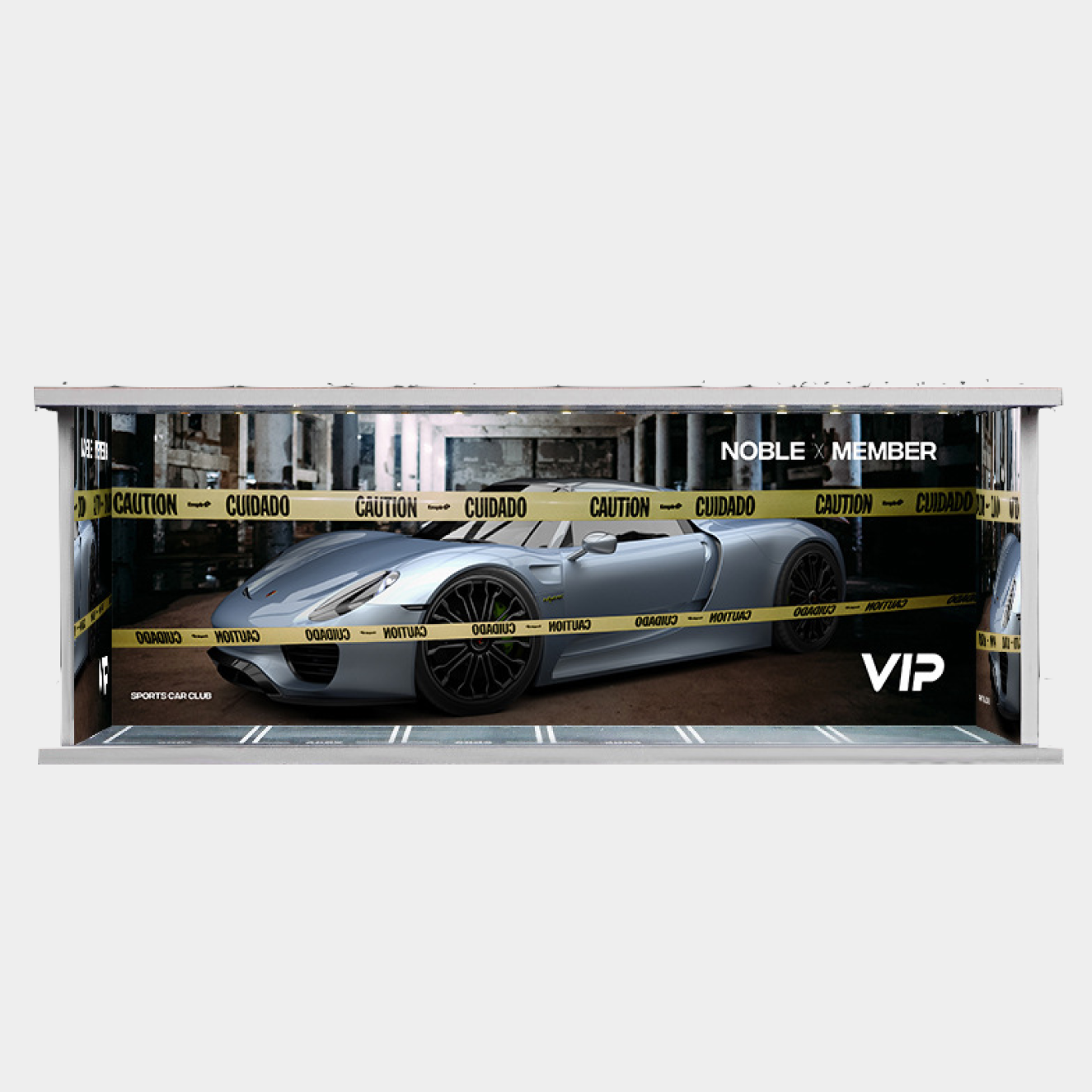 1:64 scale miniature parking garage display with realistic lighting and urban decor, measuring 30×13×11 cm