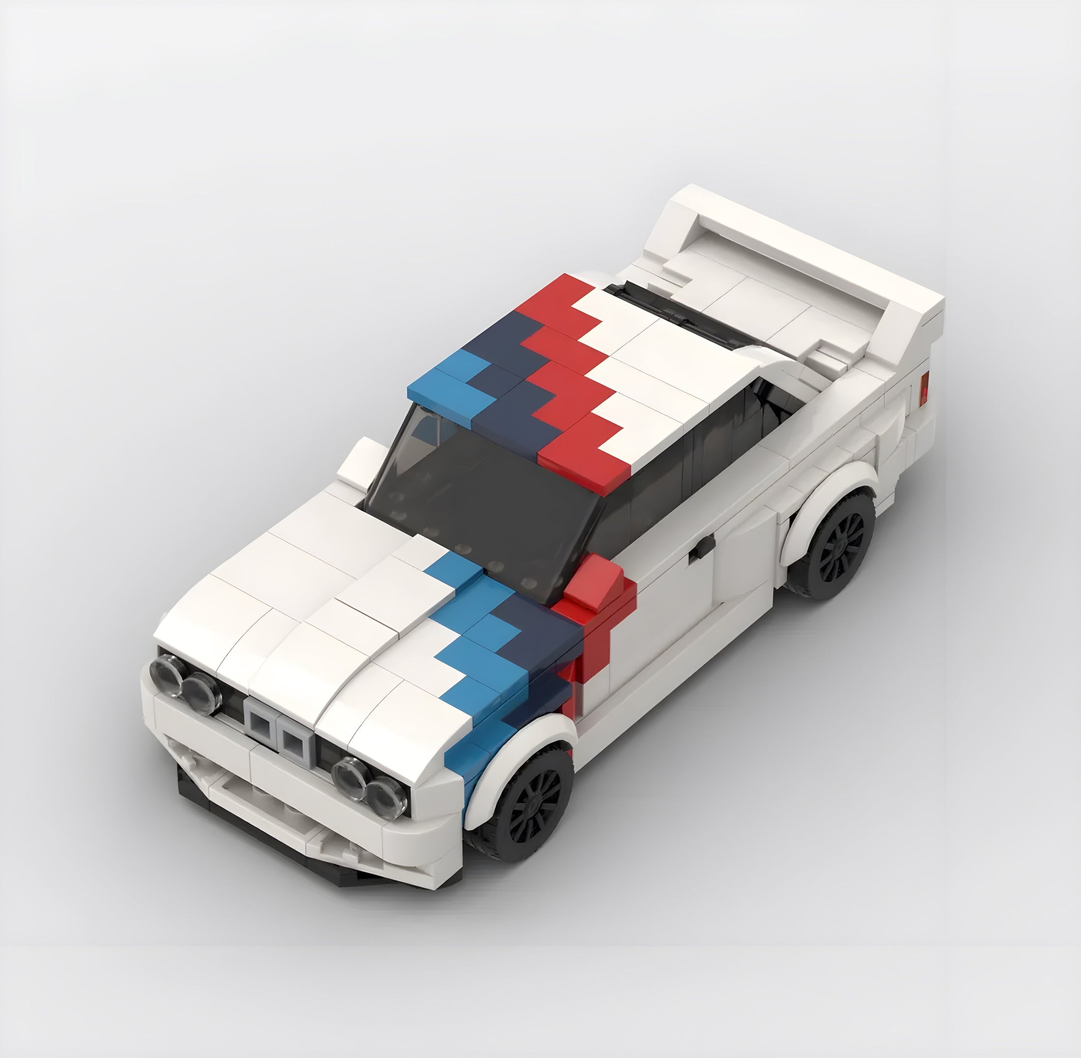 BMW E30 M3 building blocks set with high-quality ABS bricks, forming a detailed model approximately 16 x 8 x 5 cm