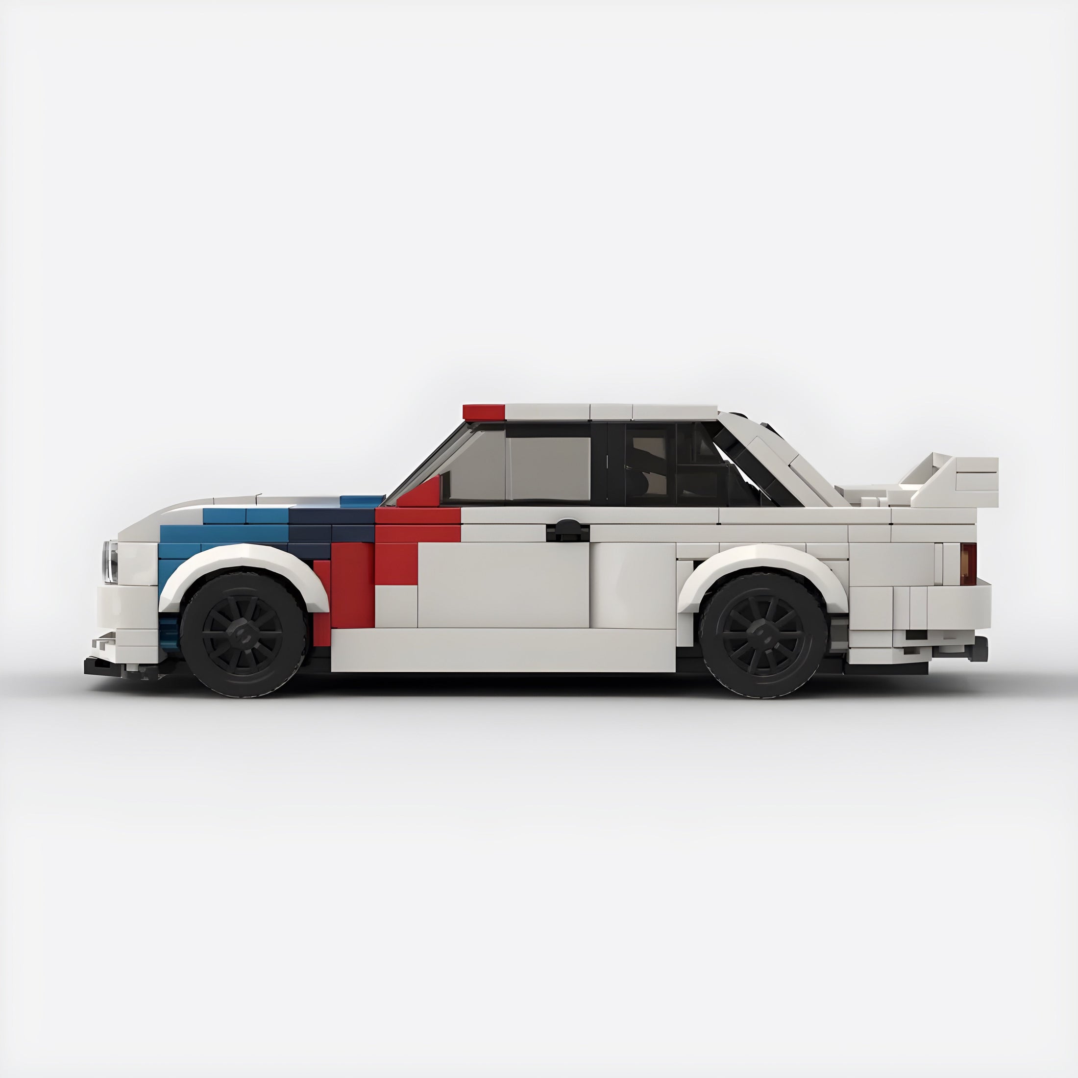 BMW E30 M3 building blocks set with high-quality ABS bricks, forming a detailed model approximately 16 x 8 x 5 cm