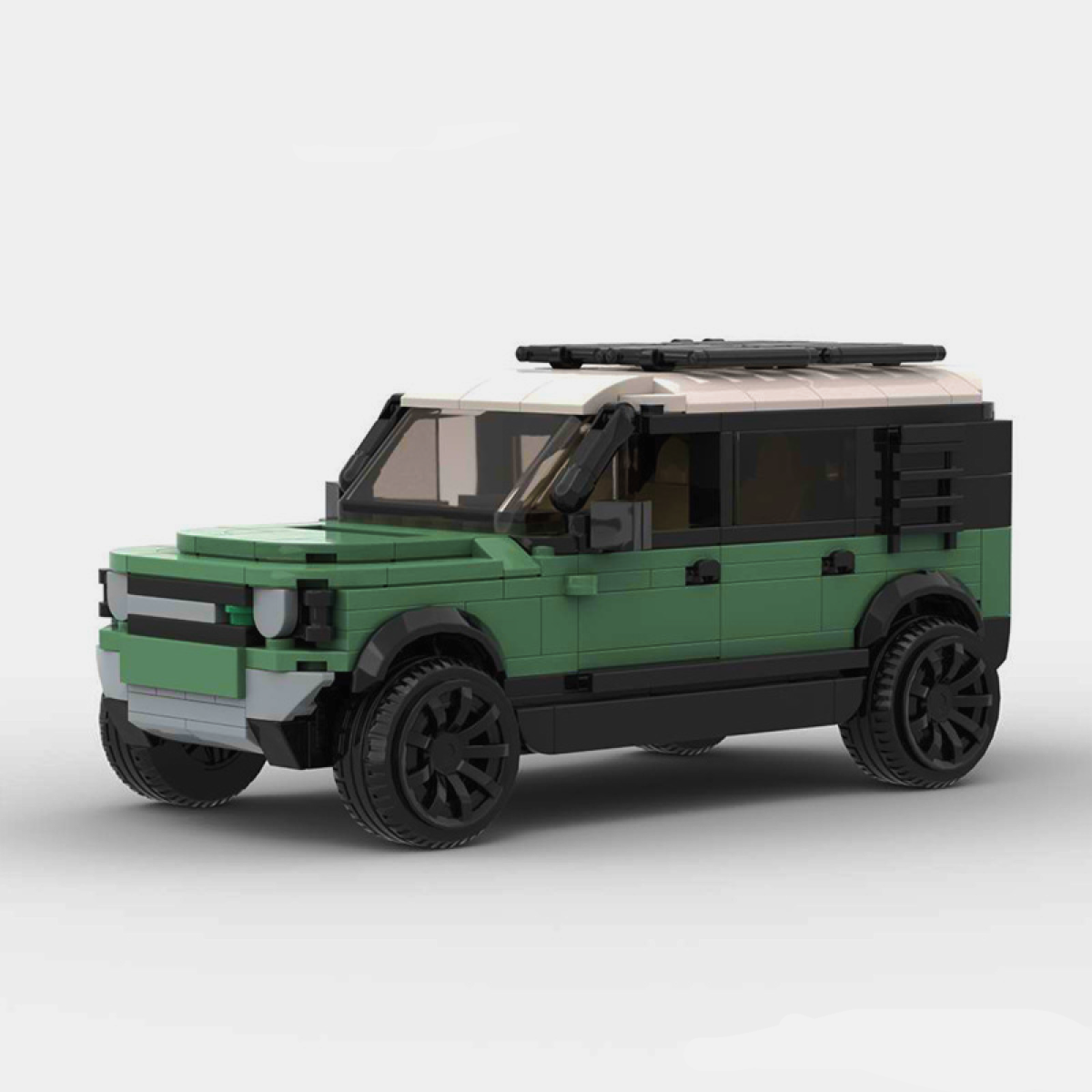 Land Rover Defender building blocks set made from durable ABS plastic, featuring self-locking bricks to construct a detailed model of the iconic Defender