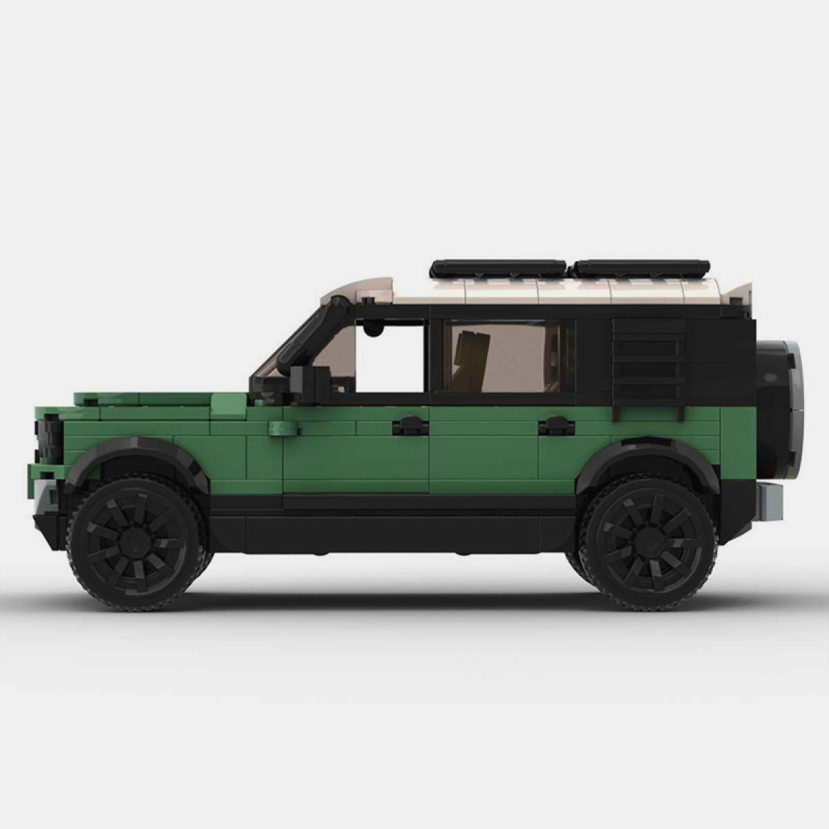 Land Rover Defender building blocks set made from durable ABS plastic, featuring self-locking bricks to construct a detailed model of the iconic Defender