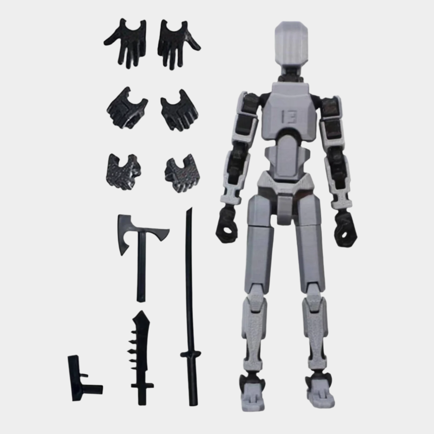 Articulated red robot action figure with multiple joints, made of durable plastic, measuring approximately 4 x 17 x 2 cm