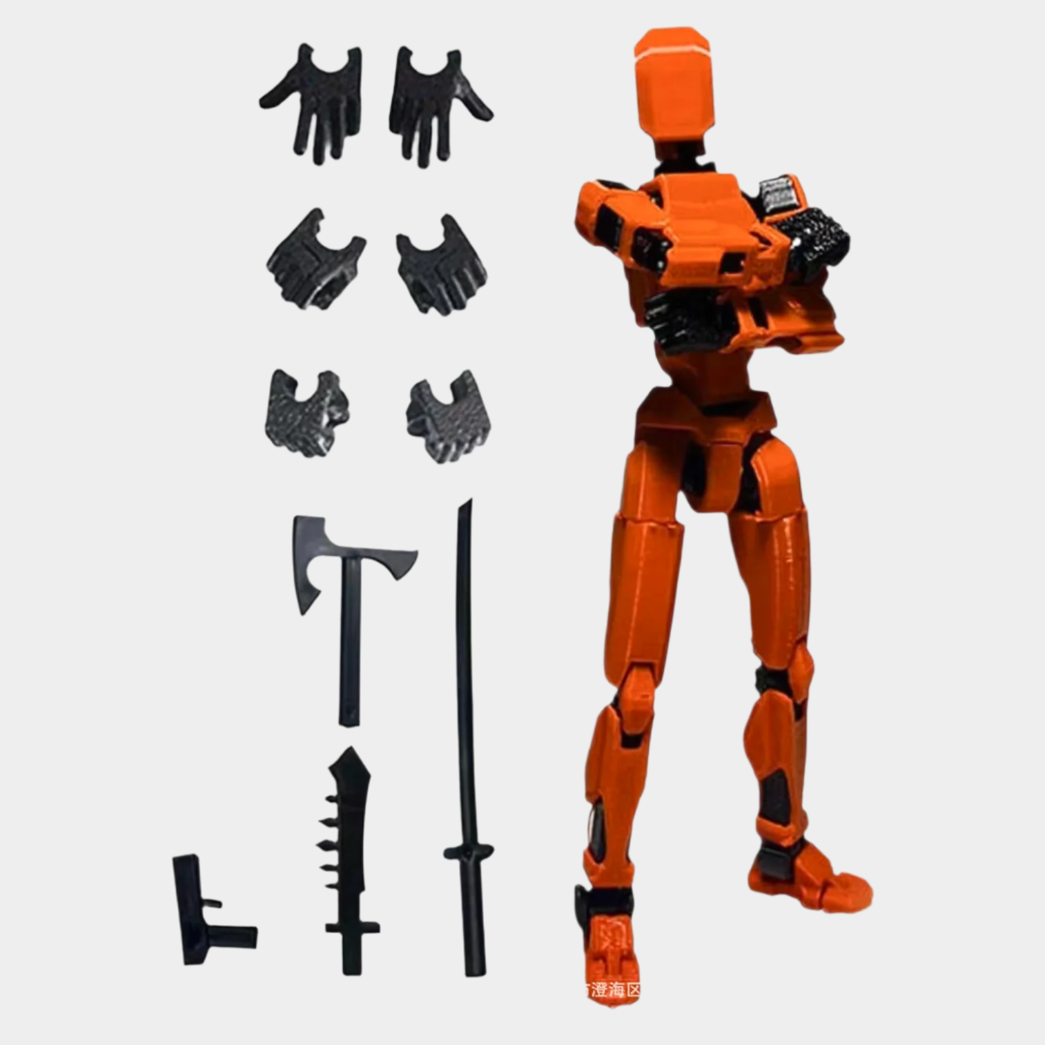 Articulated red robot action figure with multiple joints, made of durable plastic, measuring approximately 4 x 17 x 2 cm