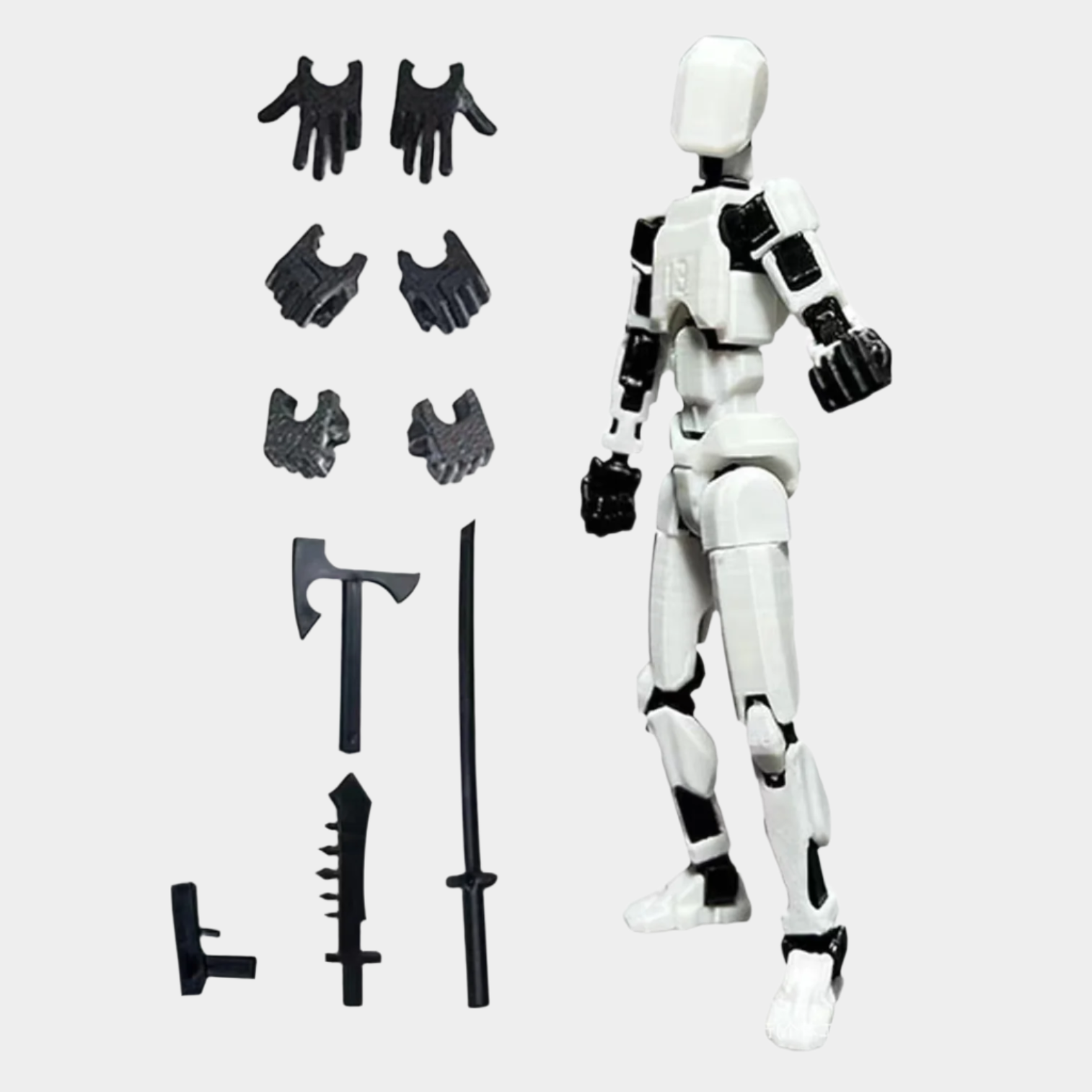 Articulated red robot action figure with multiple joints, made of durable plastic, measuring approximately 4 x 17 x 2 cm