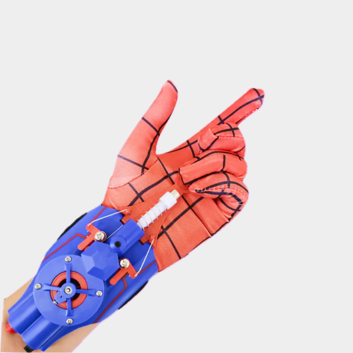 Spider-Man inspired electric launch gloves with suction-cup projectiles for safe play, adjustable for all sizes.