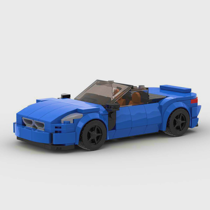 BMW Z4 Cabriolet building blocks set with approximately 147 self-locking ABS plastic pieces, finished model measuring 13.1 x 5.4 x 4.3 cm