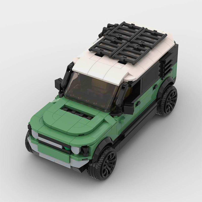 Land Rover Defender building blocks set made from durable ABS plastic, featuring self-locking bricks to construct a detailed model of the iconic Defender