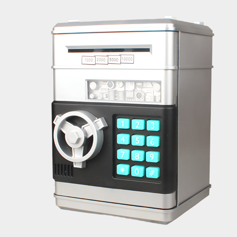 Electronic ATM-style piggy bank for kids with password lock, automatic cash intake, and sound effects – perfect for children aged 6 and up