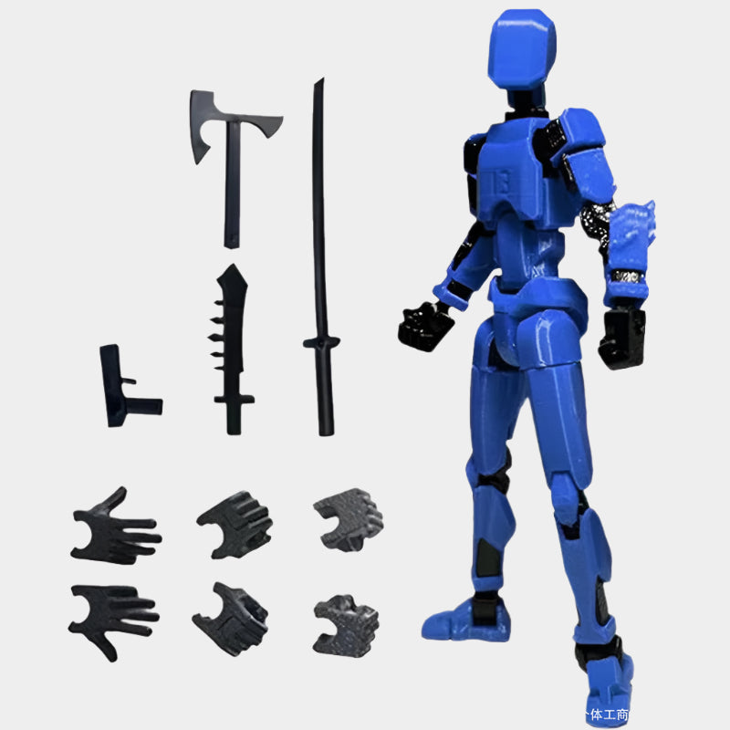 Articulated red robot action figure with multiple joints, made of durable plastic, measuring approximately 4 x 17 x 2 cm