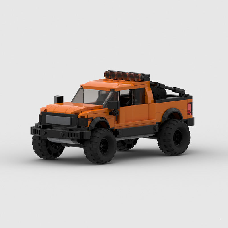 Ford Raptor F-150 Pickup Truck building blocks set with self-locking ABS plastic bricks, finished model measuring 8.5 x 19 x 8 cm.