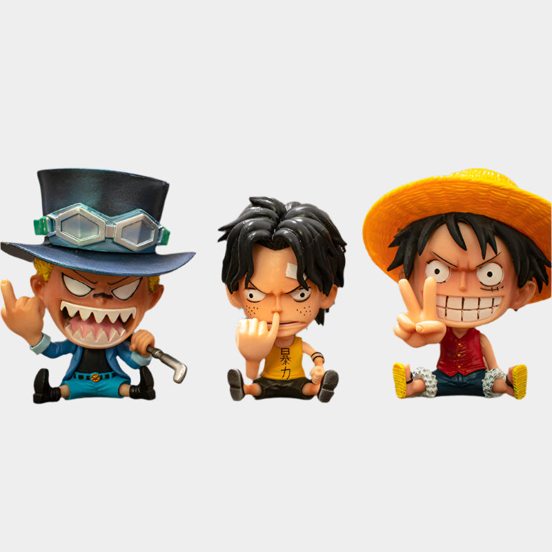 One Piece Q-Version figures set featuring adorable big head sitting dolls made from high-quality PVC, approx. 7.8–9.8 cm tall, in a blind box