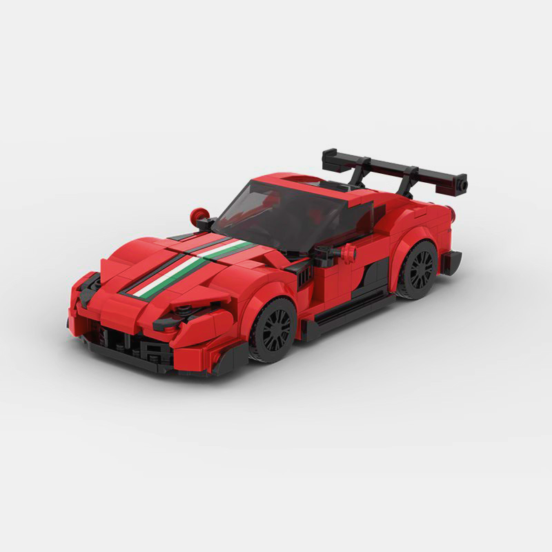 Ferrari 812 GTS V12 building blocks set featuring approximately 381 self-locking ABS plastic pieces, finished model measuring 15 x 7 x 4.8 cm