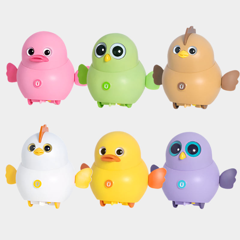 Electric Magnetic Swing Chicken Squad Toy featuring playful magnetic chickens that swing, walk, and open their wings, made from safe, durable plastic, packaged in a colorful gift box
