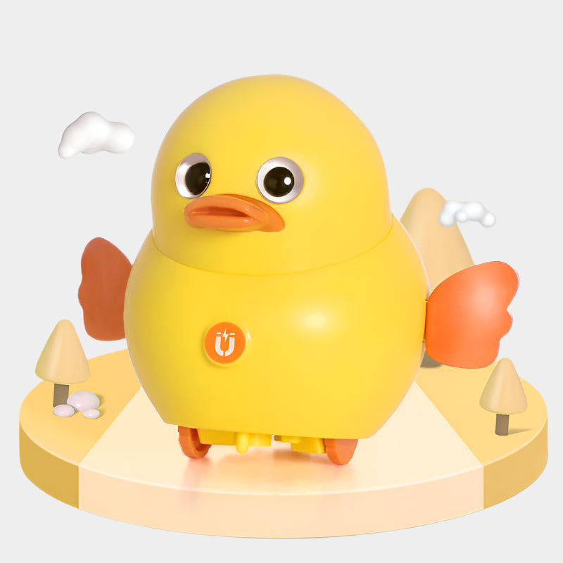 Electric Magnetic Swing Chicken Squad Toy featuring playful magnetic chickens that swing, walk, and open their wings, made from safe, durable plastic, packaged in a colorful gift box