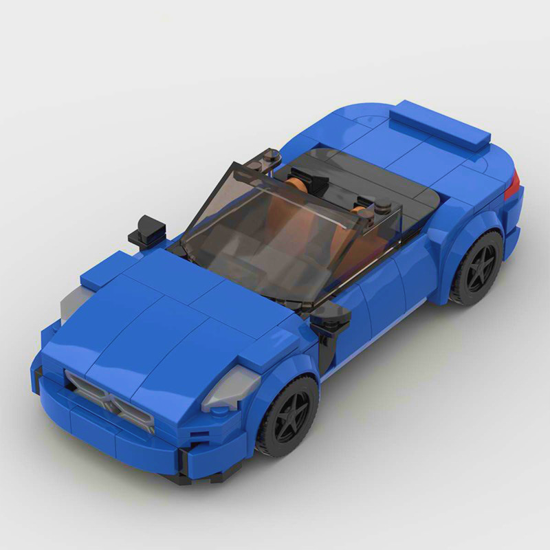 BMW Z4 Cabriolet building blocks set with approximately 147 self-locking ABS plastic pieces, finished model measuring 13.1 x 5.4 x 4.3 cm
