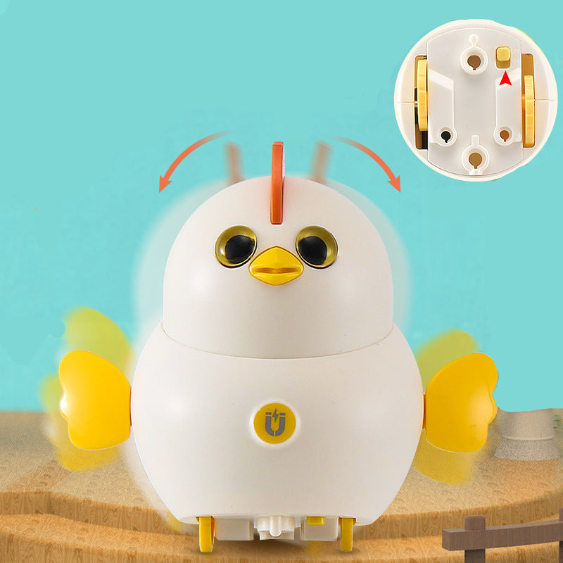 Electric Magnetic Swing Chicken Squad Toy featuring playful magnetic chickens that swing, walk, and open their wings, made from safe, durable plastic, packaged in a colorful gift box