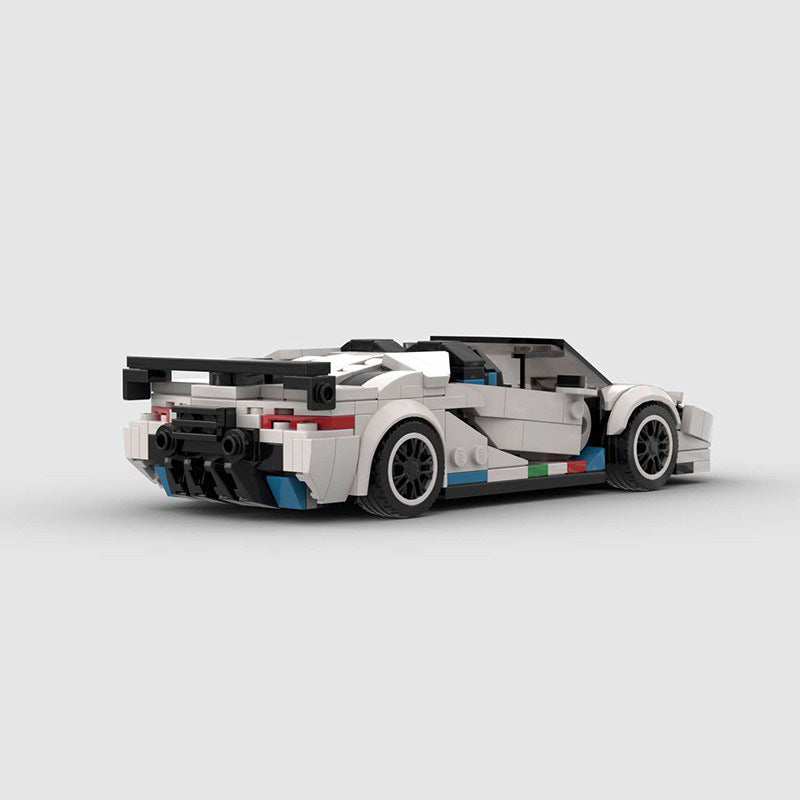 Lamborghini Aventador SVJ building blocks set featuring approximately 269 small self-locking ABS bricks, creating a detailed model measuring 15 x 7 x 4.8 cm