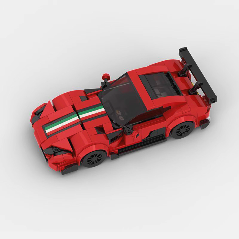 Ferrari 812 GTS V12 building blocks set featuring approximately 381 self-locking ABS plastic pieces, finished model measuring 15 x 7 x 4.8 cm