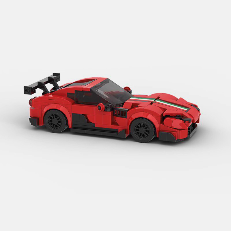 Ferrari 812 GTS V12 building blocks set featuring approximately 381 self-locking ABS plastic pieces, finished model measuring 15 x 7 x 4.8 cm
