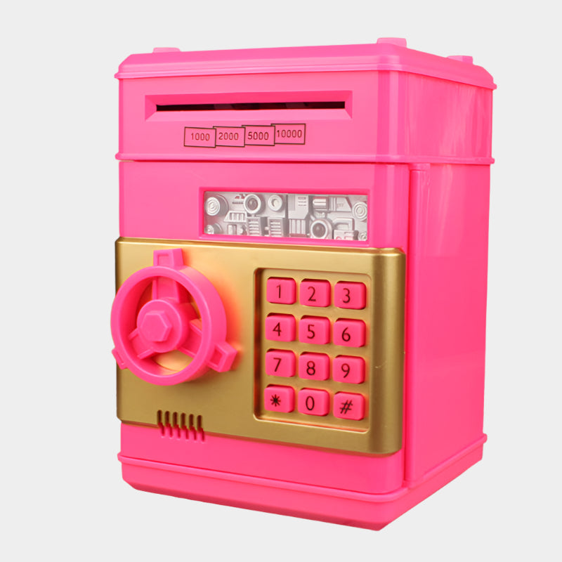 Electronic ATM-style piggy bank for kids with password lock, automatic cash intake, and sound effects – perfect for children aged 6 and up