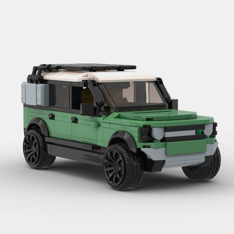 Land Rover Defender building blocks set made from durable ABS plastic, featuring self-locking bricks to construct a detailed model of the iconic Defender