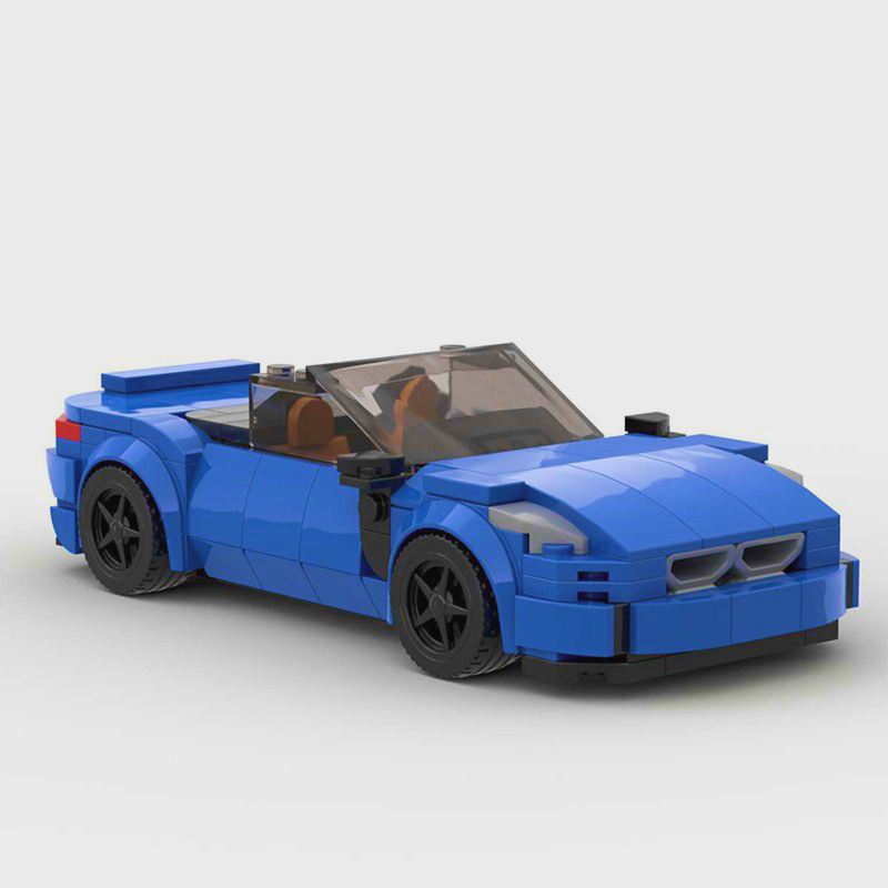 BMW Z4 Cabriolet building blocks set with approximately 147 self-locking ABS plastic pieces, finished model measuring 13.1 x 5.4 x 4.3 cm