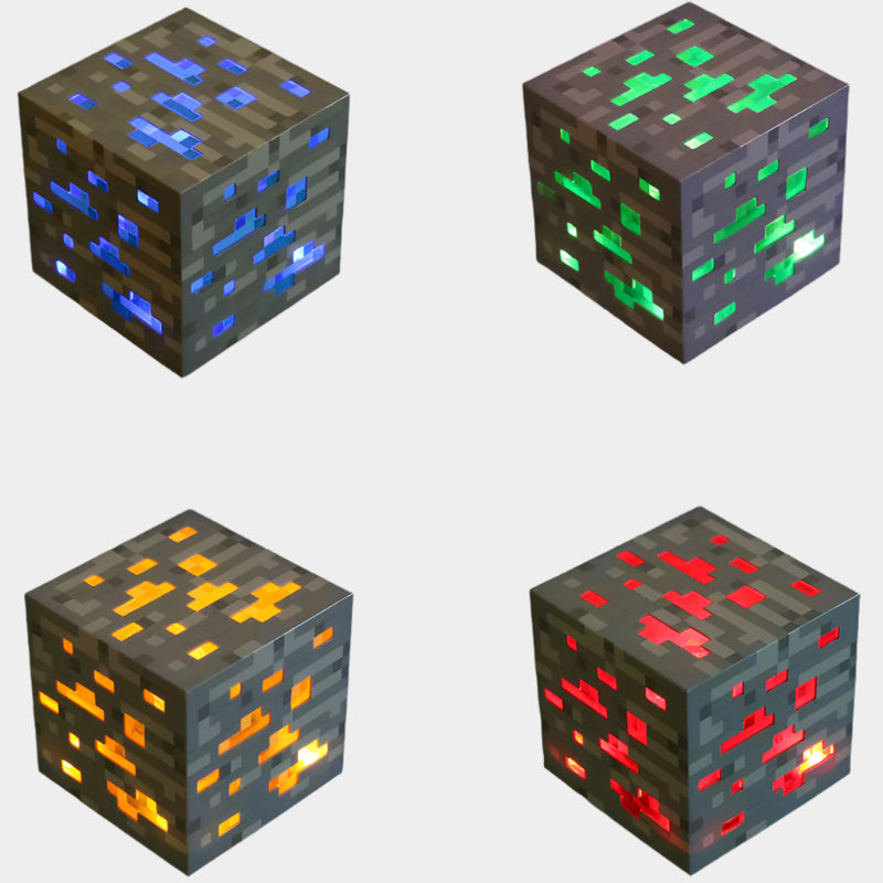 Minecraft My World Torch Lamp toy featuring a rechargeable battery and flash function, made of ABS plastic, measuring 7.5 x 7.5 cm