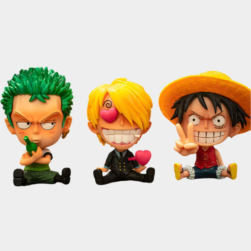 One Piece Q-Version figures set featuring adorable big head sitting dolls made from high-quality PVC, approx. 7.8–9.8 cm tall, in a blind box