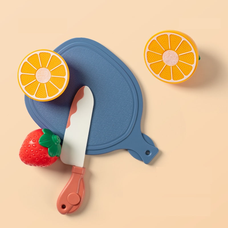 Colorful 10-piece fruit and vegetable cutting play set for kids aged 3-6, featuring realistic fruits, vegetables, and a plastic knife, packaged in an attractive color box