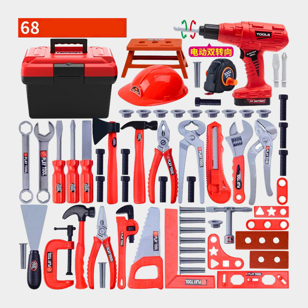 38-piece children's tool set for pretend play with simulation electric drill, saw, and screwdrivers, perfect for ages 4-6.